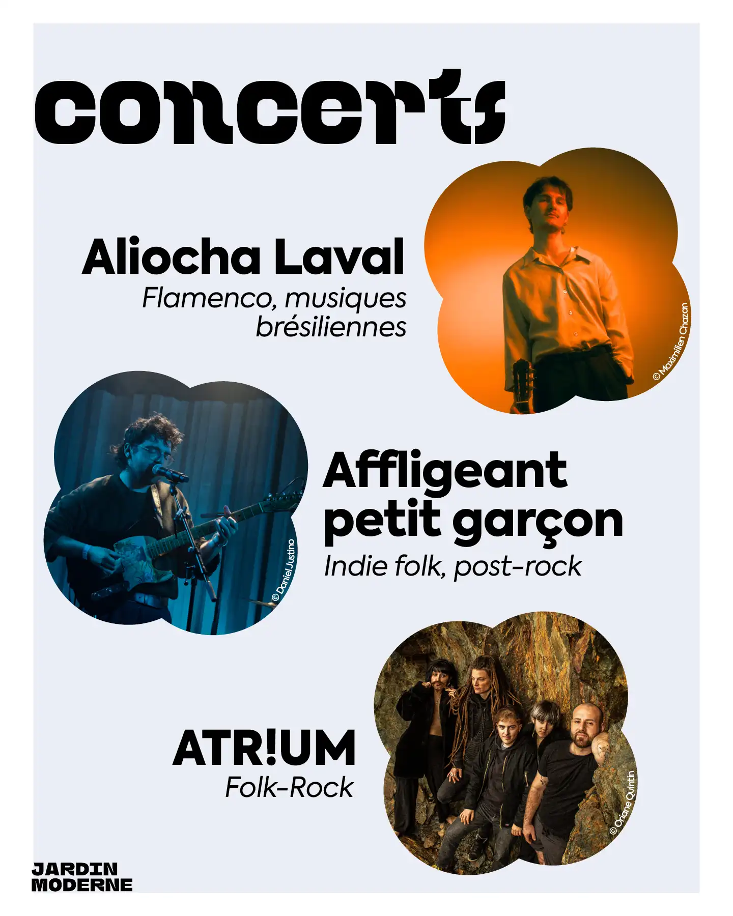Concert – Aliocha Laval x Affligeant Petit Gar&ccedil;on x ATR!UM au Jardin Moderne